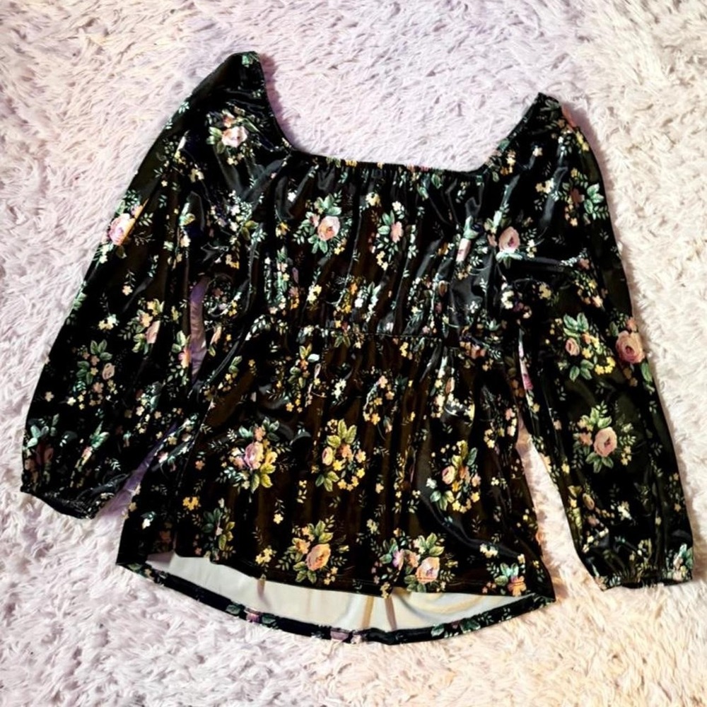 Floral Velvet Romantic Victorian Renaissance Milkmaid Top Womens L Whimsygoth